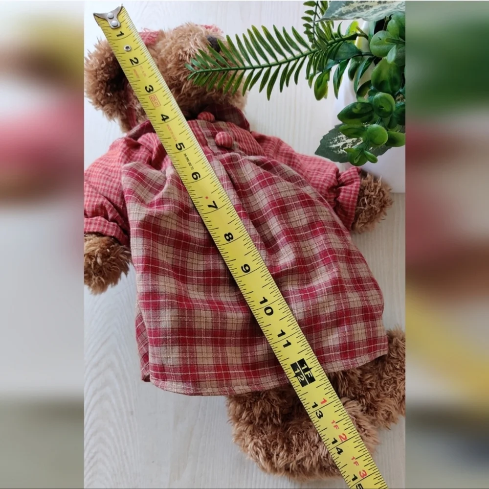 Serina Tan Teddy Bear w/Red and Tan Plaid Dress & Matching Head Band Plush Toy